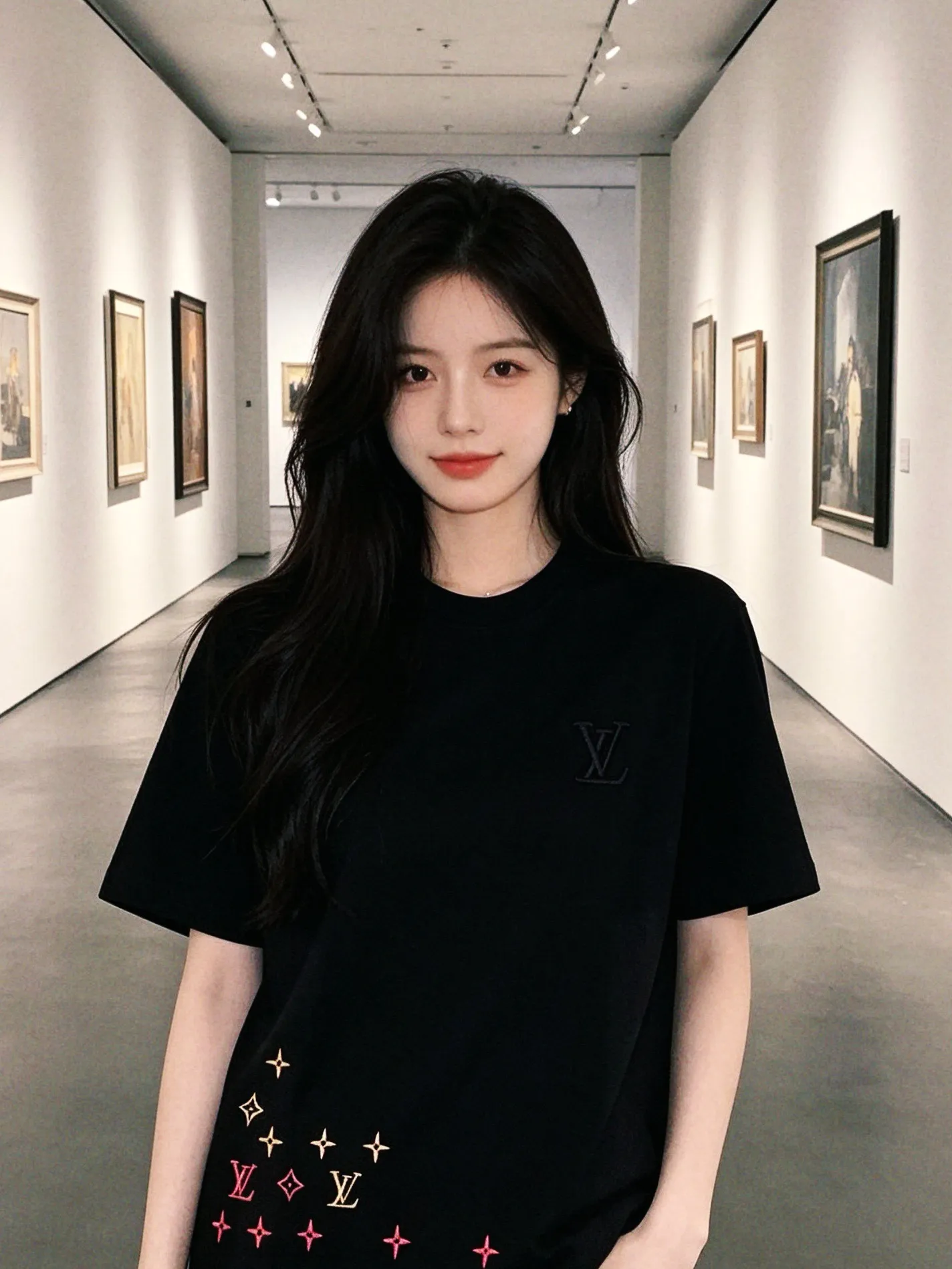 Louis Vuitton/Louis Vuitton hem three-flower embroidery round neck short sleeves